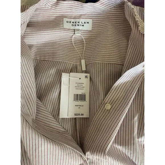 Derek Lam 10 Crosby Striped LS Ruffle B-F Shirt L - Picture 3 of 8